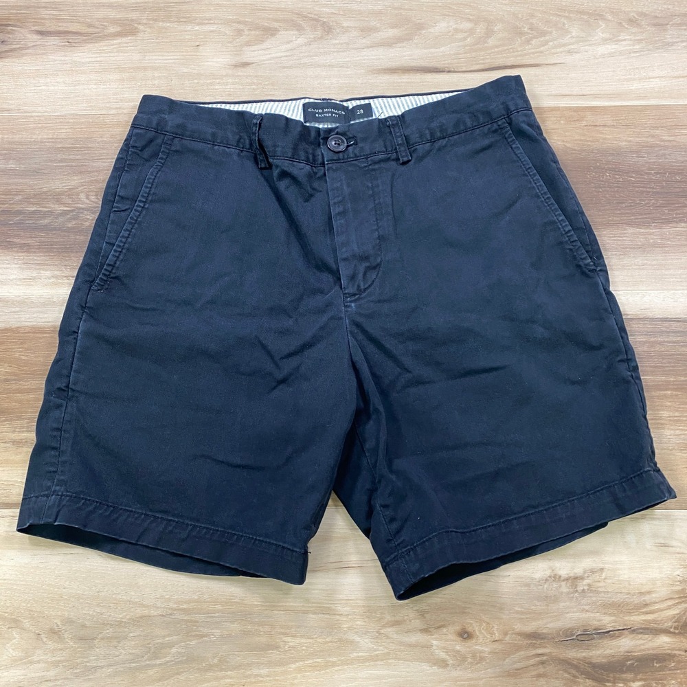 Club Monaco Chino Shorts Mens 28 Baxter Fit Cotton Stretch Navy Blue Minimalist